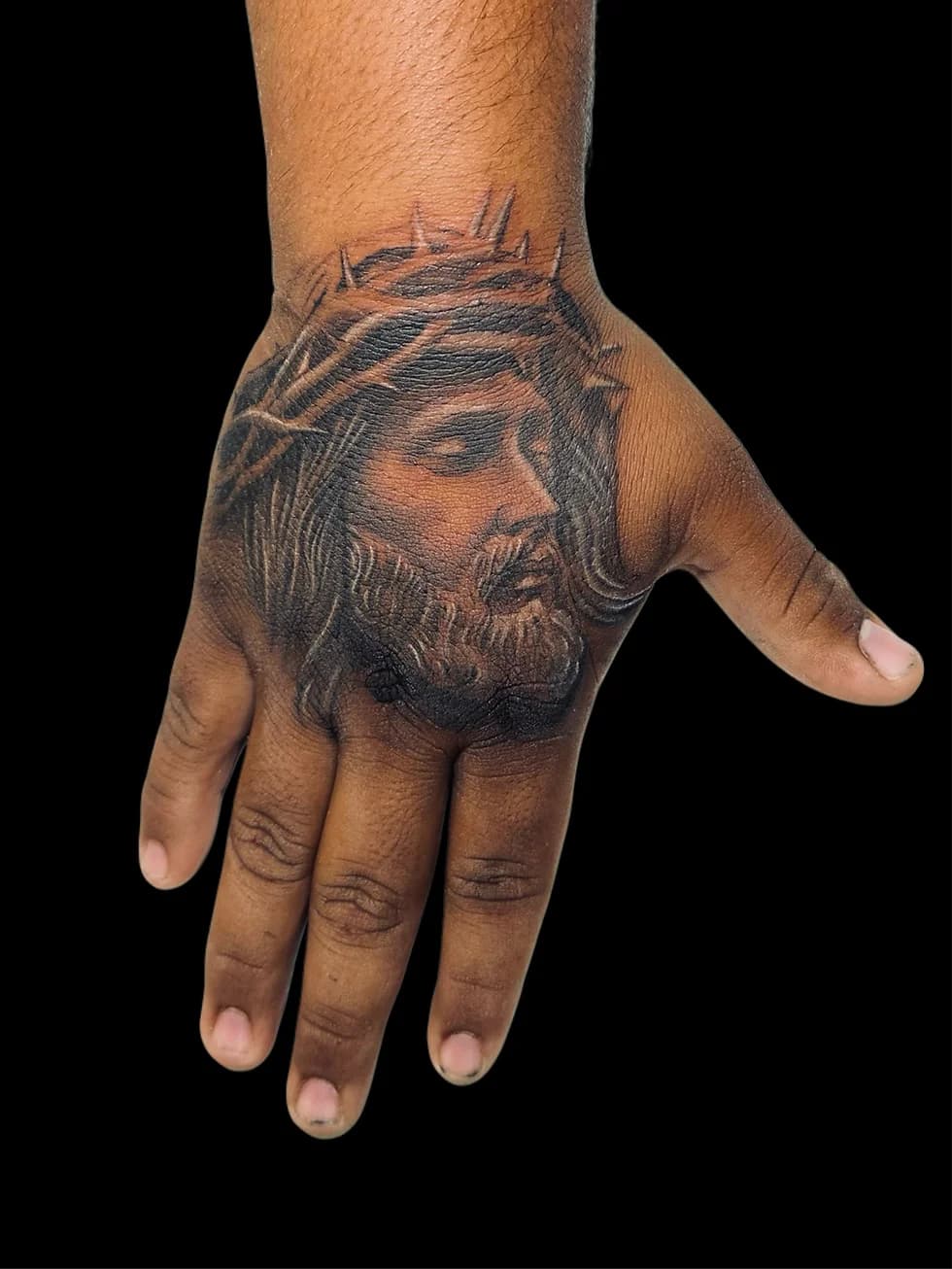 Jesus portrait tattoo in black and grey by HoaDang